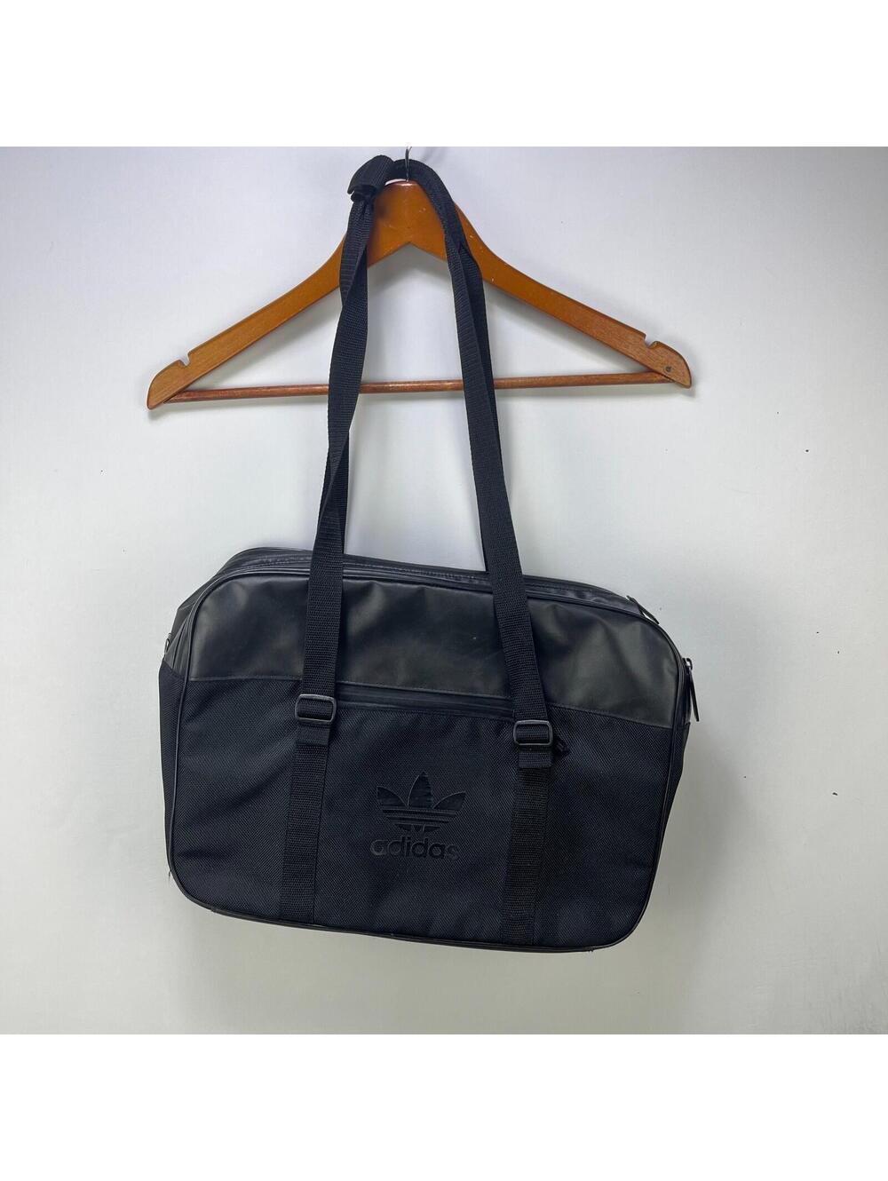 Adidas Black Trefoil Canvas Leather Gym Travel Duffle Bag